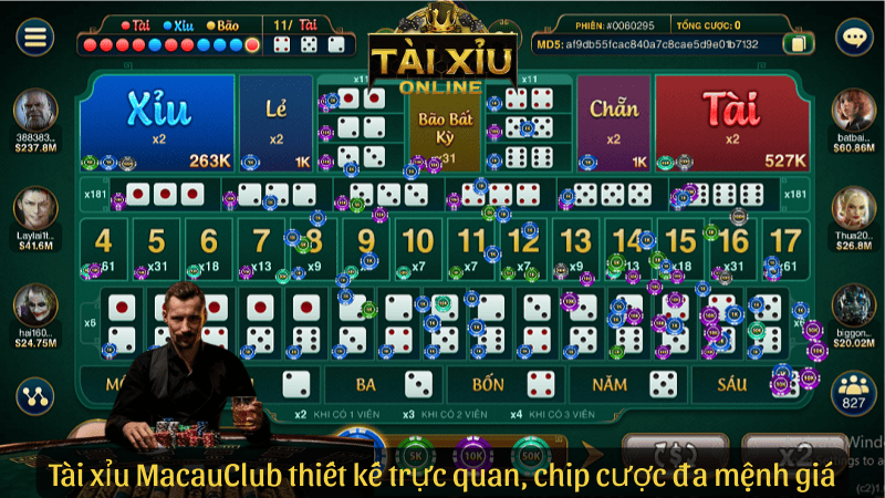 Tài xỉu Macau Club thiết kế trực quan, chip cược đa mệnh giá