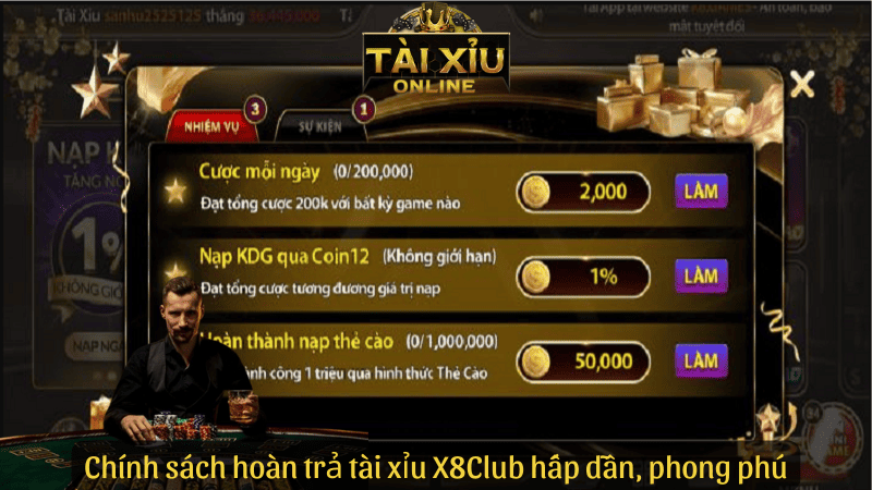 Chính sách hoàn trả tài xỉu X8Club hấp dẫn, phong phú