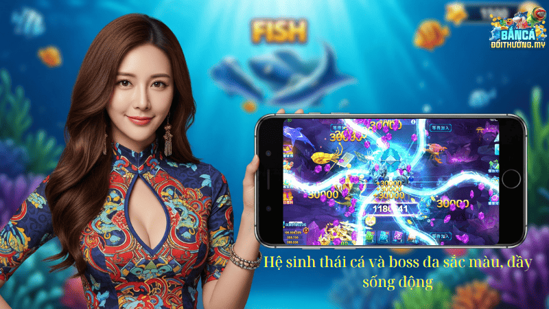 Hệ sinh thái cá và boss đa sắc màu, đầy sống động