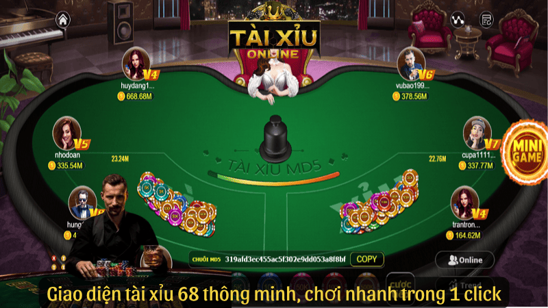 Giao diện tài xỉu 68 thông minh, chơi nhanh trong 1 click